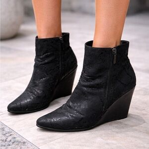 Fergie Black Textured Wedge Boots